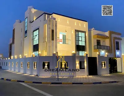 Villa for sale in Al Zahia, Ajman: 4 master bedrooms, a rooftop terrace, a majlis, a living area, and a maid's room. Freehold ownership available for