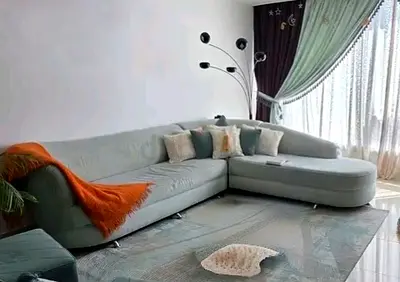 Large Light Mint green L-shaped sectional sofa with chaise - Great condition