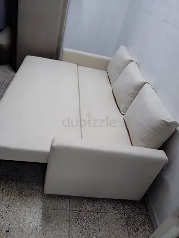 Beige 3-seater Sofa Bed with Cushions - Good Condition