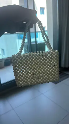 Pearl Beaded Mini Handbag with Beaded Strap - Cream/Off-White
