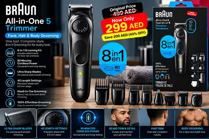 Braun All-in-One 5 Trimmer – 8-in-1 Men's Grooming Kit