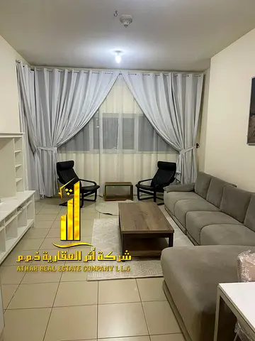 Luxury apartment (second occupancy), featuring a bedroom, living room, and open balcony. Located in Ajman One Tower. for monthly rent.