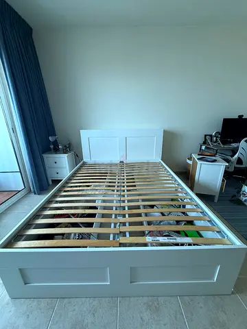IKEA Brimnes Queen Bed with Headboard, Storage Draws & 2 x IKEA Hemnes Chest of Drawers