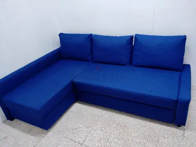 Blue L-shaped 3-seater Sofa with Chaise, good condition