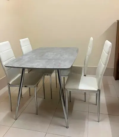 Compact 4-Seater Dining Table From Pan Home with Chairs - Light Grey Top