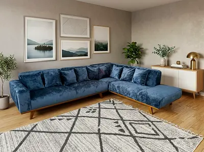 Elegant Blue L-Shape Sofa with Matching Cushions
Make your living room more inviting with this attr