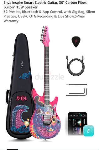 Enya Inspire Smart Electric Guitar, 39" Carbon Fiber, Built-in 15W Speaker 32 Presets, Bluetooth & A