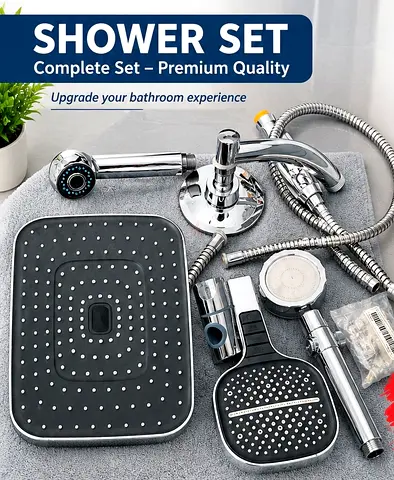 Complete Chrome Shower Set with Handheld and Overhead Heads