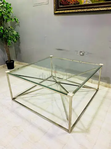 Glass Top Metal Frame Coffee Table - Square, Minimalist Design