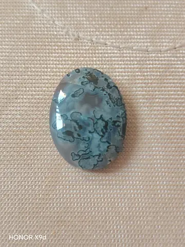 Polished Ocean Jasper Cabochon - Oval Green/Gray Patterned Stone
