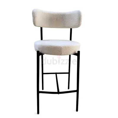 Modern Bouclé Bar Stool – Soft Seat with Black Metal Legs