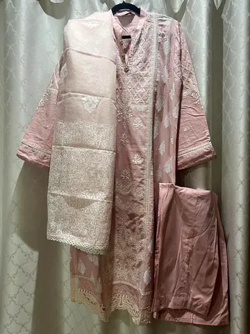 Maria B. - Light Pink Embroidered 3-Piece Salwar Kameez Set - Size L