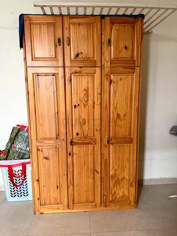 Solid Pine 3-Section Wardrobe / Armoire - Good Condition