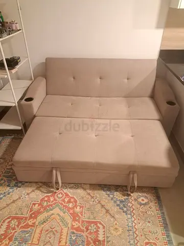 Beige 3-seater Sofa Bed with Cup Holders