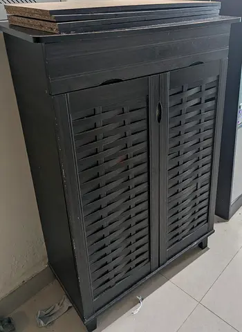 Dark Wooden Shoe Cabinet / Storage Cupboard - 2 Doors, Compact (Slightly Damaged)