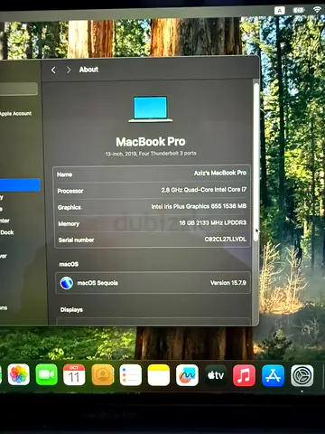 MacBook Pro 13-inch (2019) - Intel Core i7, 16GB RAM, 256GB