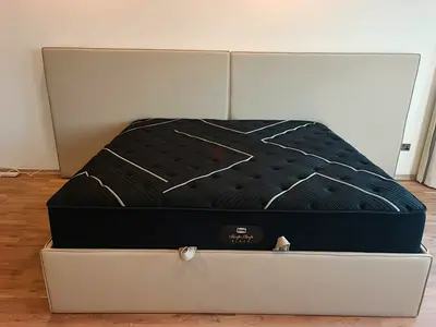 Queen size bed frame with headboard and mattress