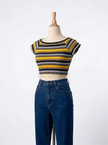 Zara Striped Yellow & Black Ribbed Crop Top - Size S