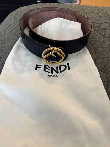 Genuine Fendi Black Leather Logo Belt with Gold Buckle - Size Available 80