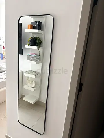 Large Full-Length Wall Mirror with Black Frame - Good Condition