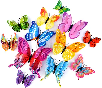 Colorful 3D Butterfly Wall Stickers - Pack of Decorative Decals 64 pieces random size and design.