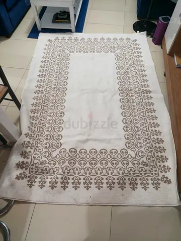 Beige Decorative Area Rug with Geometric Border - Good Condition