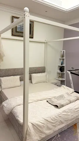 Queen size bed with Mattress - grey upholstered headboard