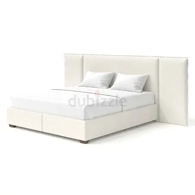 White Upholstered Double Bed with Padded Headboard