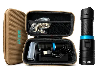 360 Lumen Rechargeable LED Flashlight with Carry Case and Accessories