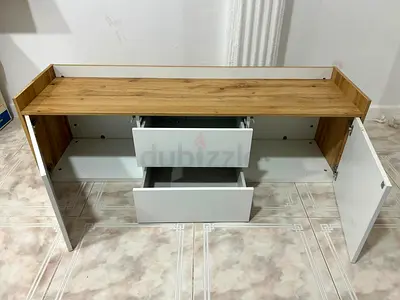 White and Oak TV Stand / Media Console with Drawers and Cabinets