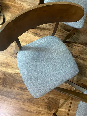 Set of 4 Mid-century Style Dining Chairs with Grey Fabric Seats