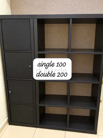IKEA-style Black Storage Cabinet with Open Shelves and Doors