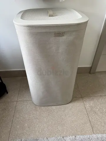 Tall Beige Fabric Laundry Hamper with Lid