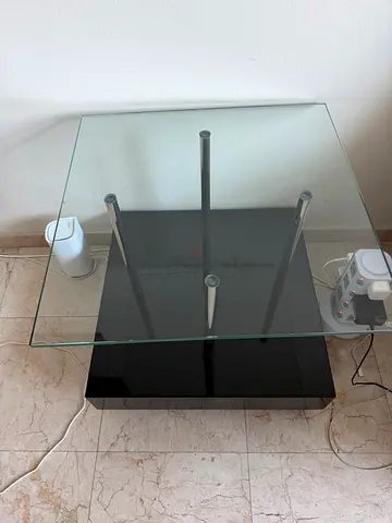 Glass Top Coffee Table with Black Base - Modern, Good Condition