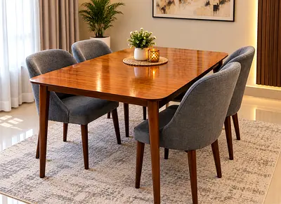 Dining Table with 4 Upholstered Chairs - Good Condition