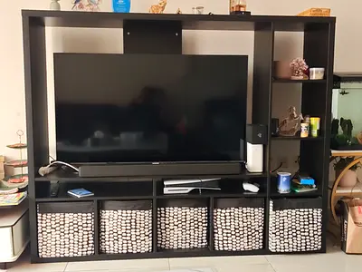 Large Black Entertainment Center / TV Unit with Storage Baskets