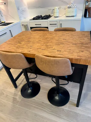 Wooden high table (IKEA) + 4 leather high chairs