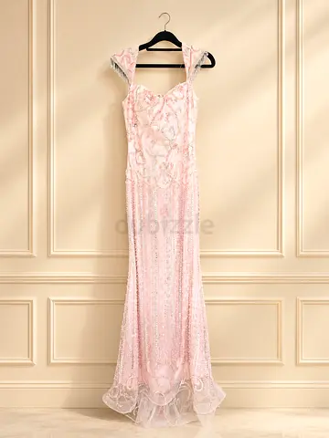 Light Pink Beaded Evening Gown, Size Unknown