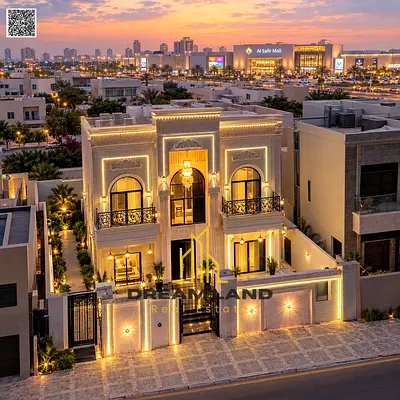 Luxury villa, prime location, mall behind the villa, garden in front of the villa, registration fees included, two floors and a roof