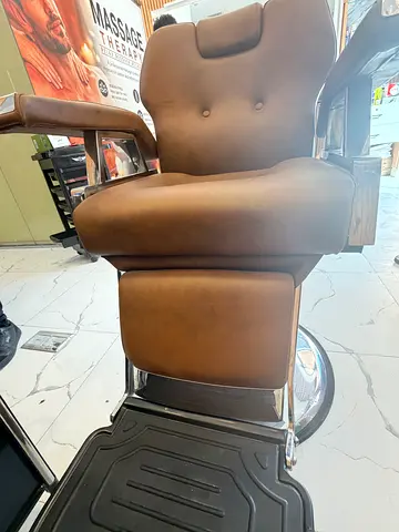 Brown reclining salon barber chair with footrest - good condition