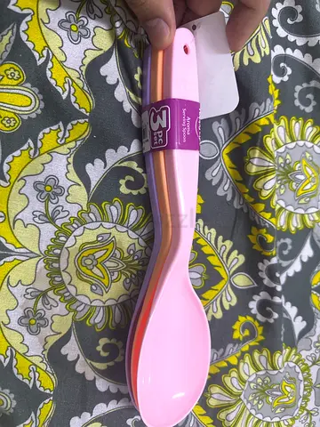 Set of 3 Plastic Serving Spoons - Pink/Peach
