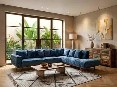 Modern Blue Corner Sofa

Upgrade your living room with this elegant blue corner sofa. Its attractive