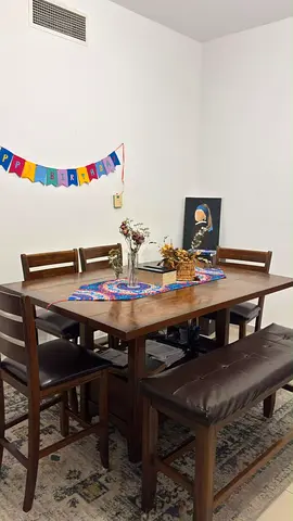 Solid Wood Dining Table with Bench and 4 Chairs - Good Condition