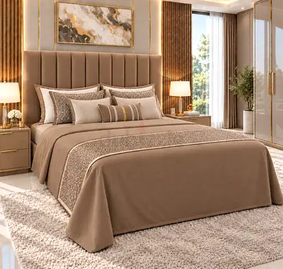 New King Size Bed with Upholstered Headboard and storage bed - Beige king bed