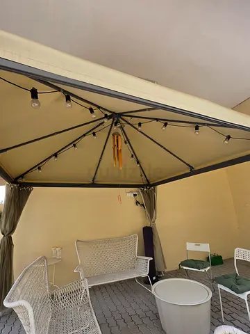 Ikea Gazebo fully loaded with curtains, outdoor patio gazebo canopy with string lights - used