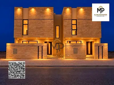 فيلا تصميم سعودي بالحليو طابقين + روف | شامل الرسوم التسجيل والكهرباء والمياه والمكيفا