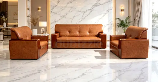 Genuine Leather 3-Seater Sofa with Two Armchairs — Modern Brown Set
