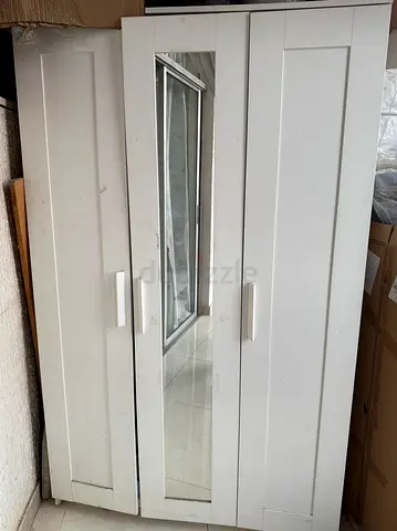 White 3-Door Wardrobe with Mirror - Good Condition