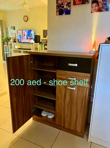 Wooden Shoe Cabinet / Shelf - Good Condition, 2 Doors, Drawers