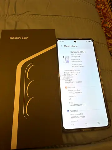 Samsung Galaxy S26+ White256GB 12GB RAM TDRA used still in same new conditions 2800 dhs.
